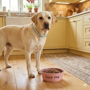 Vibrant Life Pink Ceramic Dog Bowl Good Dog Feed Me 8 Inch Stoneware Pet Dish